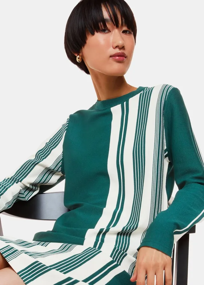 Women Knitwear and Cashmere Whistles Green Vertical Stripe Crew Neck Knit