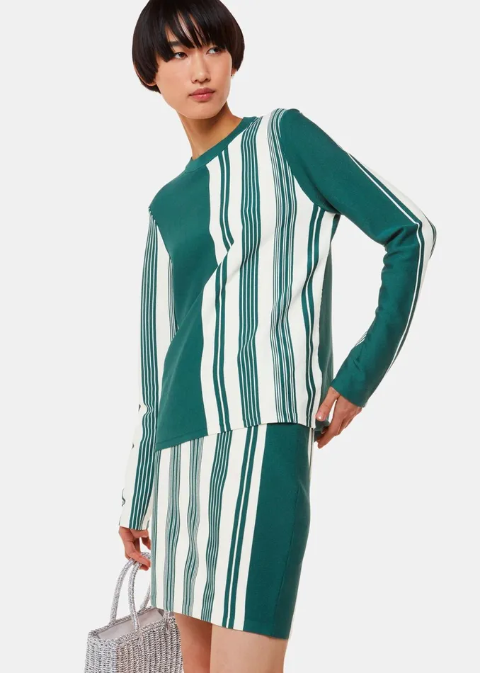 Women Knitwear and Cashmere Whistles Green Vertical Stripe Crew Neck Knit