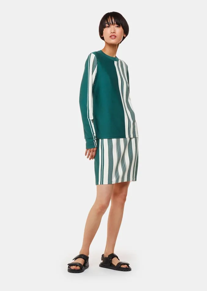 Women Knitwear and Cashmere Whistles Green Vertical Stripe Crew Neck Knit