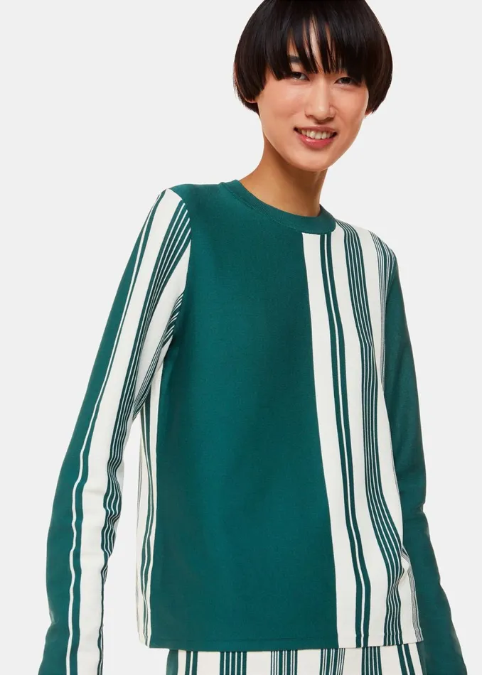 Women Knitwear and Cashmere Whistles Green Vertical Stripe Crew Neck Knit