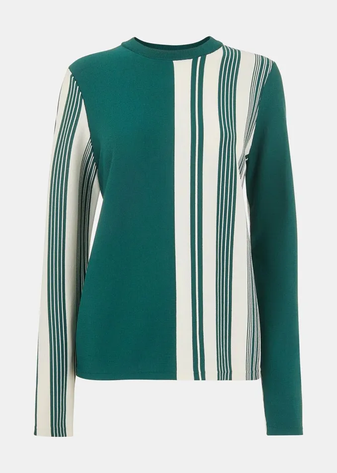 Women Knitwear and Cashmere Whistles Green Vertical Stripe Crew Neck Knit