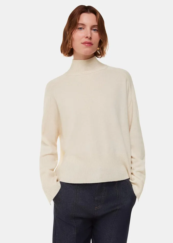 Women Knitwear and Cashmere Whistles Ivory Cashmere Funnel Neck
