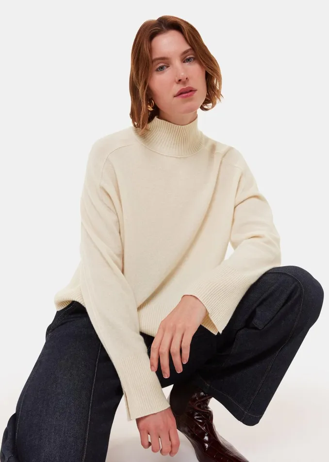 Women Knitwear and Cashmere Whistles Ivory Cashmere Funnel Neck