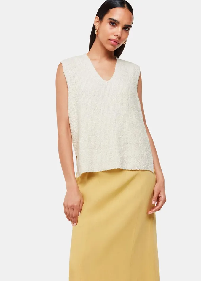 Women Knitwear and Cashmere Whistles Ivory Cotton Textured V Neck Tank