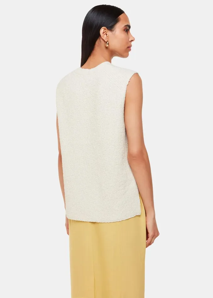Women Knitwear and Cashmere Whistles Ivory Cotton Textured V Neck Tank