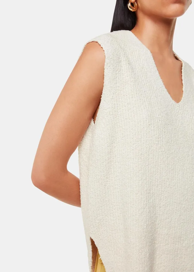 Women Knitwear and Cashmere Whistles Ivory Cotton Textured V Neck Tank