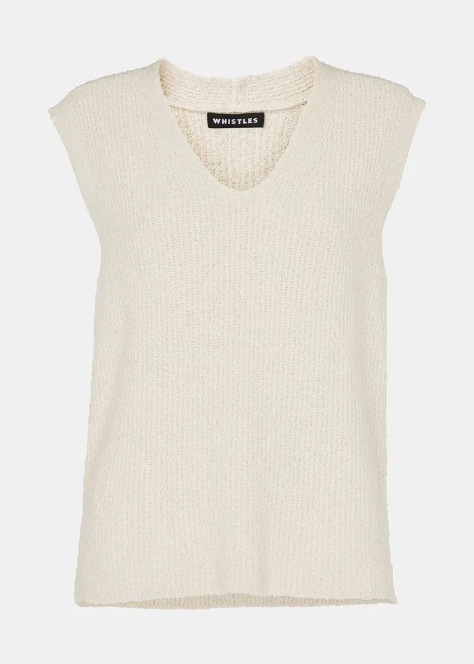 Women Knitwear and Cashmere Whistles Ivory Cotton Textured V Neck Tank