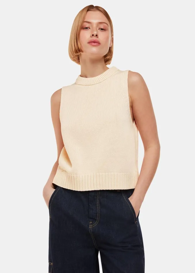Women Knitwear and Cashmere Whistles Ivory Indie Rib Detail Tank