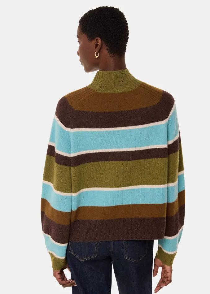 Women Knitwear and Cashmere Whistles Multicolour Wool Stripe Funnel Neck Knit