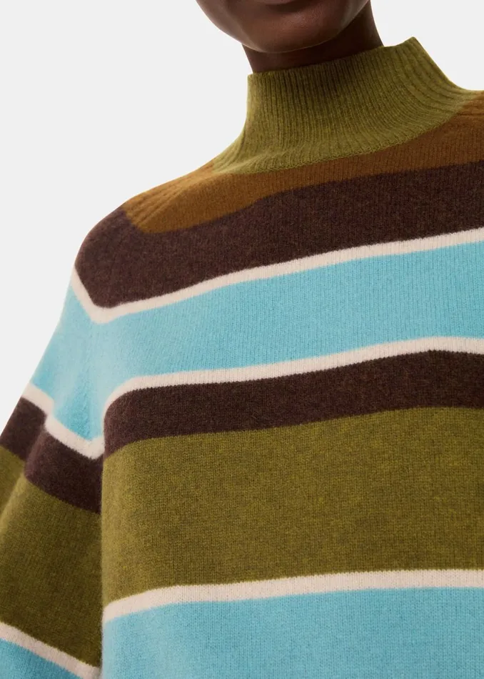 Women Knitwear and Cashmere Whistles Multicolour Wool Stripe Funnel Neck Knit