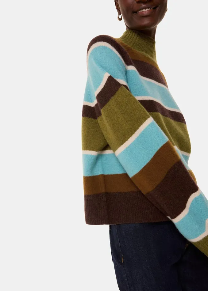 Women Knitwear and Cashmere Whistles Multicolour Wool Stripe Funnel Neck Knit