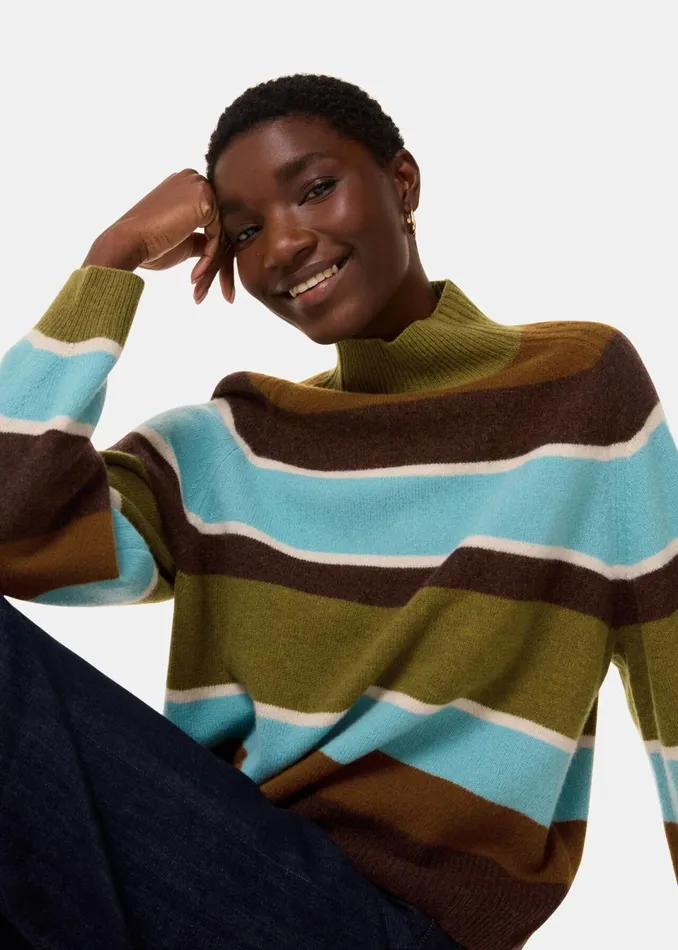 Women Knitwear and Cashmere Whistles Multicolour Wool Stripe Funnel Neck Knit