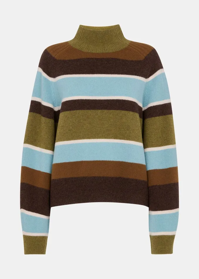 Women Knitwear and Cashmere Whistles Multicolour Wool Stripe Funnel Neck Knit