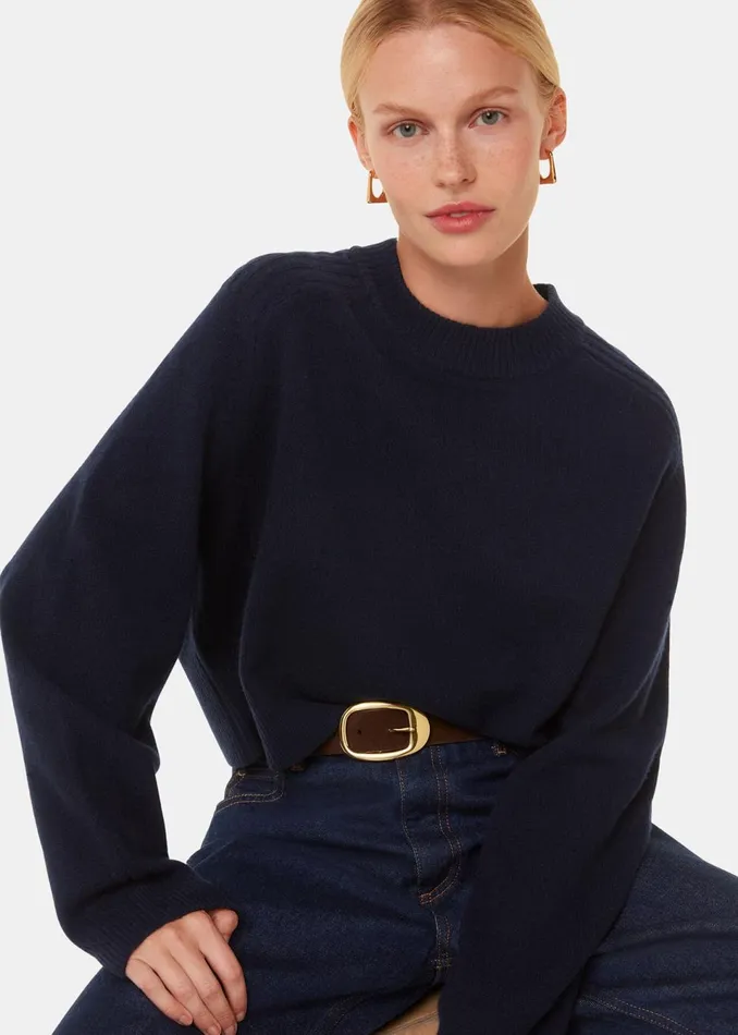 Women Knitwear and Cashmere Whistles Navy Wool Crop Relaxed Knit