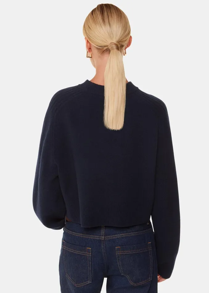 Women Knitwear and Cashmere Whistles Navy Wool Crop Relaxed Knit
