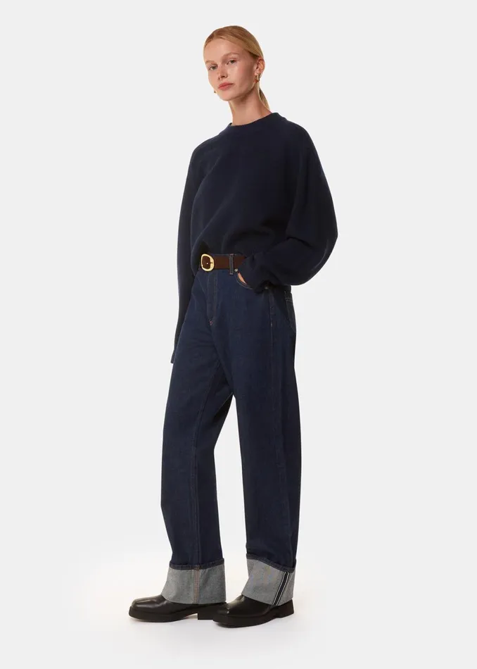 Women Knitwear and Cashmere Whistles Navy Wool Crop Relaxed Knit