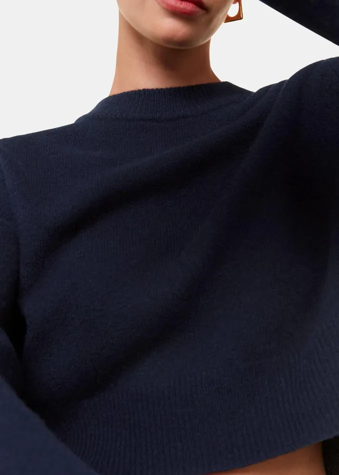 Women Knitwear and Cashmere Whistles Navy Wool Crop Relaxed Knit