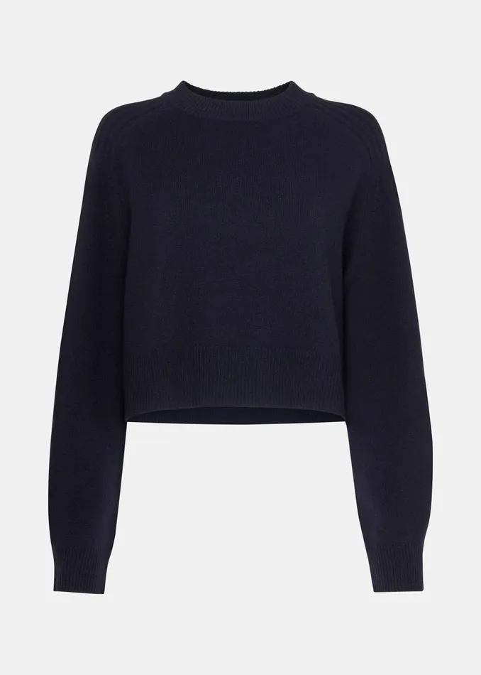 Women Knitwear and Cashmere Whistles Navy Wool Crop Relaxed Knit