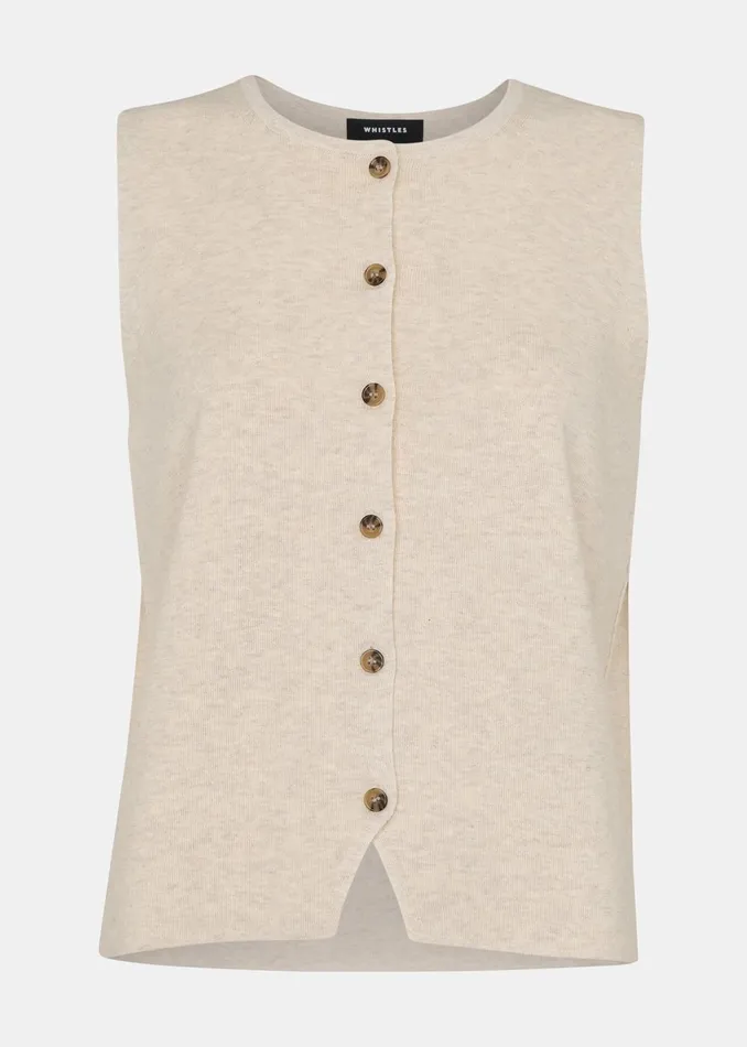 Women Knitwear and Cashmere Whistles Oatmeal Lucy Button Front Knit Tank