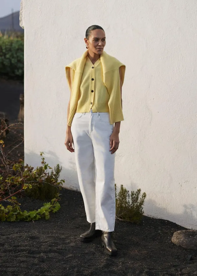 Women Knitwear and Cashmere Whistles Yellow Wool V Neck Button Front Tank