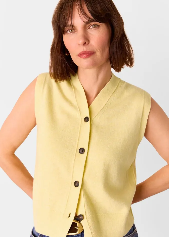 Women Knitwear and Cashmere Whistles Yellow Wool V Neck Button Front Tank