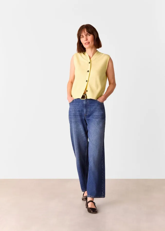 Women Knitwear and Cashmere Whistles Yellow Wool V Neck Button Front Tank
