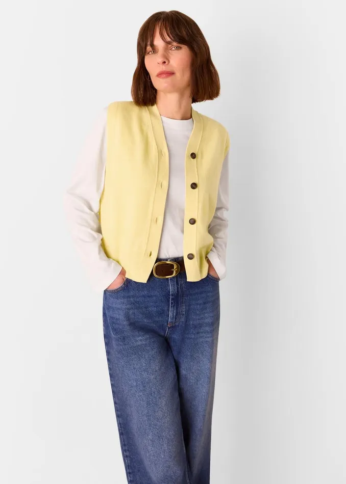 Women Knitwear and Cashmere Whistles Yellow Wool V Neck Button Front Tank