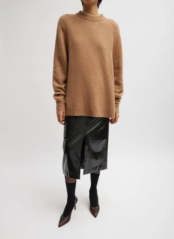 Women Knitwear and Sweatshirts Tibi Camel Hair Knit Crewneck Oversized Pullover Camel