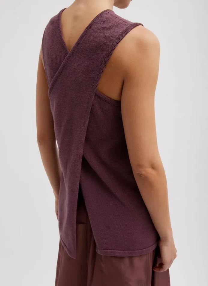 Women Knitwear and Sweatshirts Tibi Cotton Criss Cross Sleeveless Sweater Cinnamon Women Knitwear and Sweatshirts Tibi Cotton Criss Cross Sleeveless Sweater Cinnamon