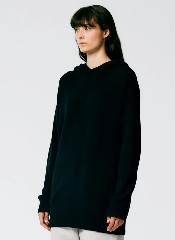 Women Knitwear and Sweatshirts Tibi Feather Weight Cashmere Easy Men039s Hoodie Black