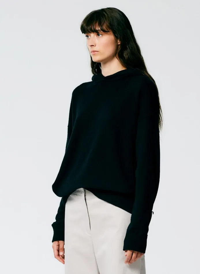 Women Knitwear and Sweatshirts Tibi Feather Weight Cashmere Easy Men039s Hoodie Black