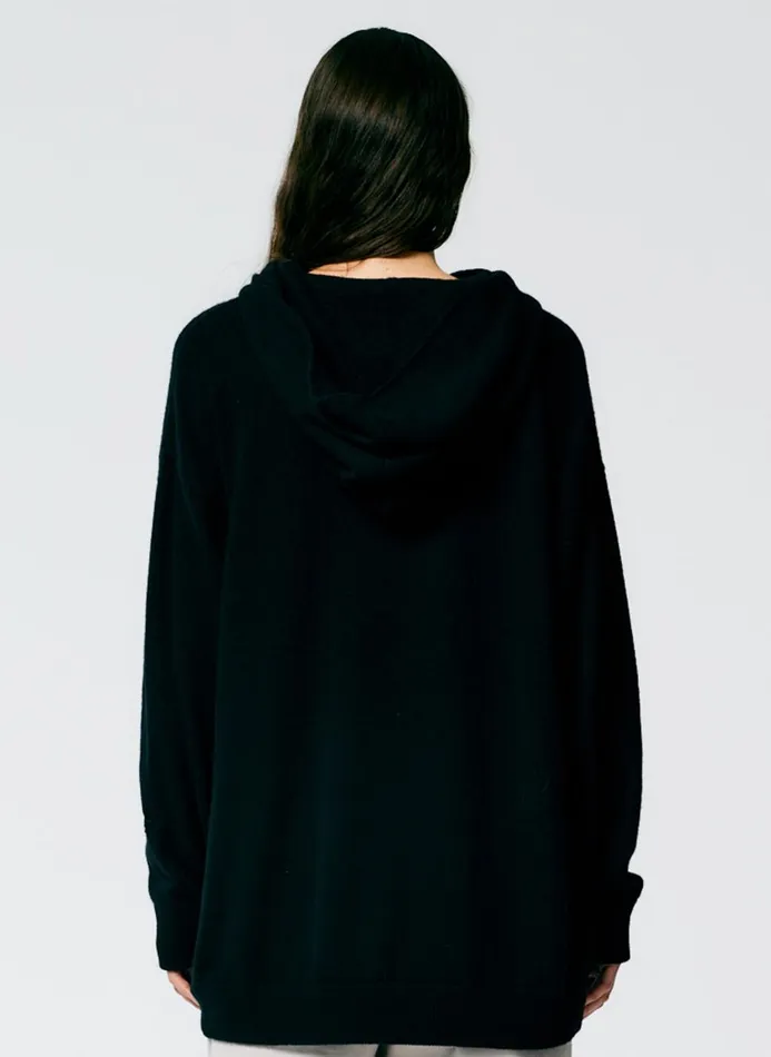 Women Knitwear and Sweatshirts Tibi Feather Weight Cashmere Easy Men039s Hoodie Black