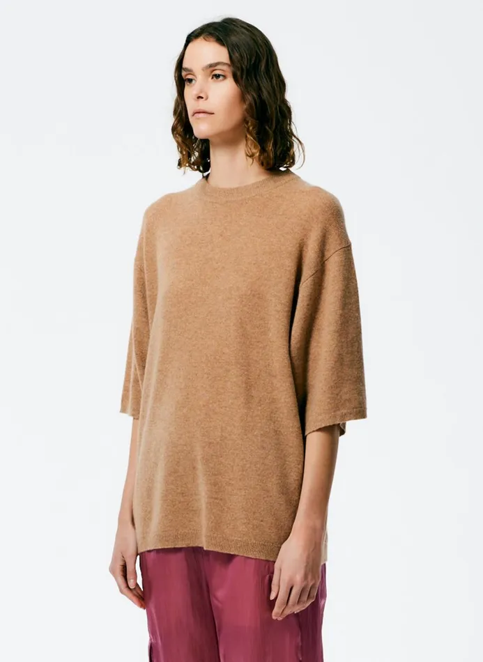 Women Knitwear and Sweatshirts Tibi Feather Weight Cashmere Oversized Easy TShirt Sand
