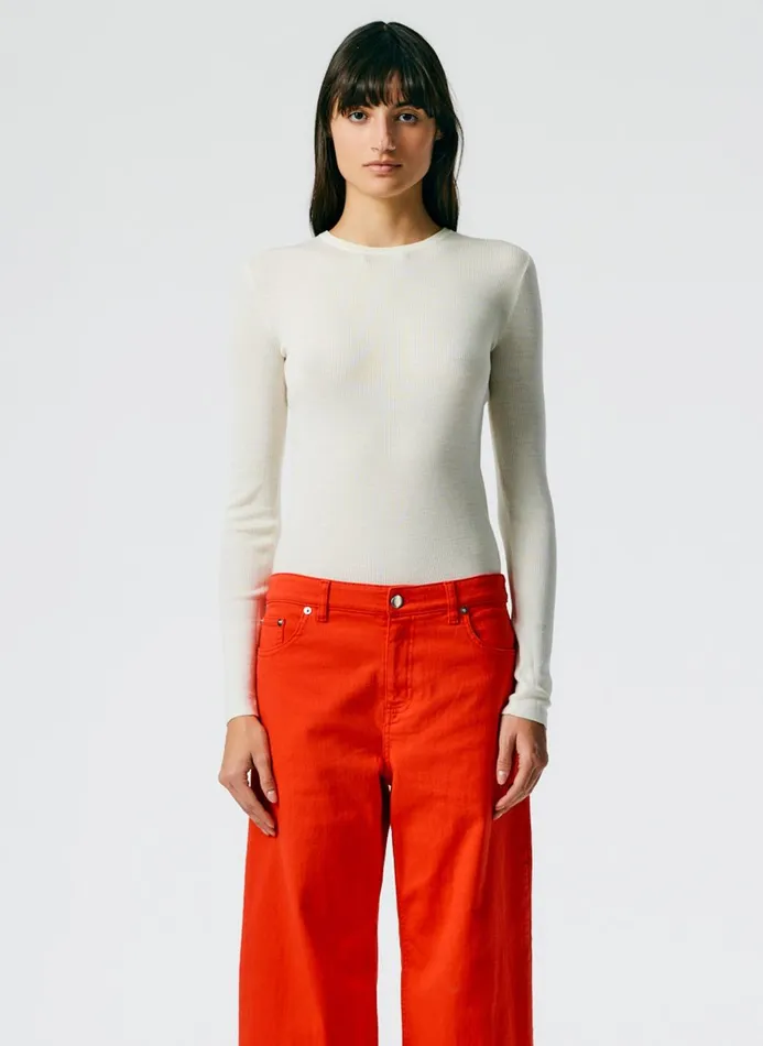 Women Knitwear and Sweatshirts Tibi Feather Weight Ribbed Crewneck Pullover Sweater Off White Women Knitwear and Sweatshirts Tibi Feather Weight Ribbed Crewneck Pullover Sweater Off White