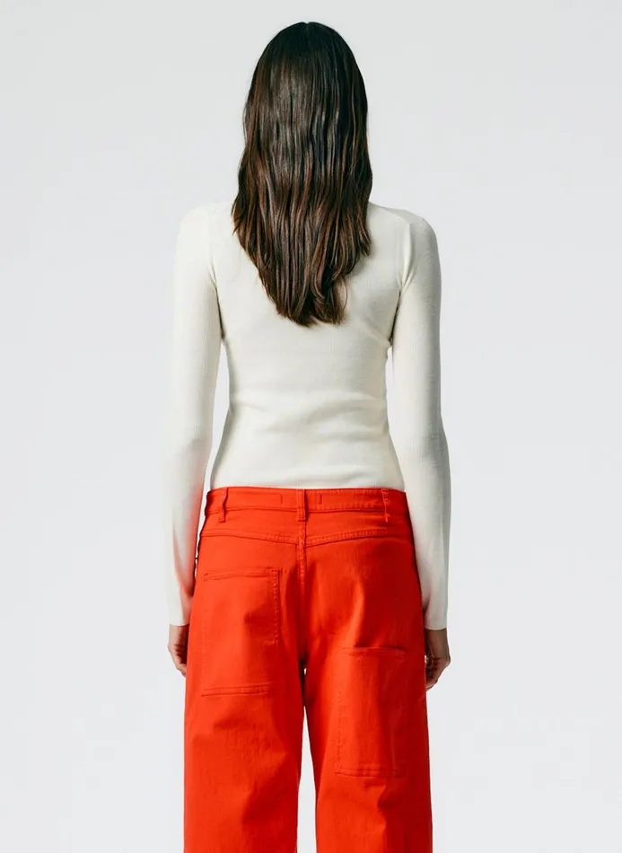 Women Knitwear and Sweatshirts Tibi Feather Weight Ribbed Crewneck Pullover Sweater Off White