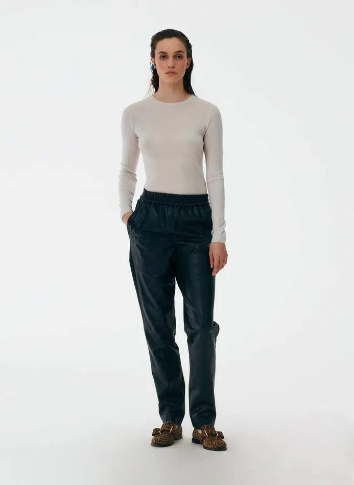 Women Knitwear and Sweatshirts Tibi Feather Weight Ribbed Crewneck Pullover Sweater Stone