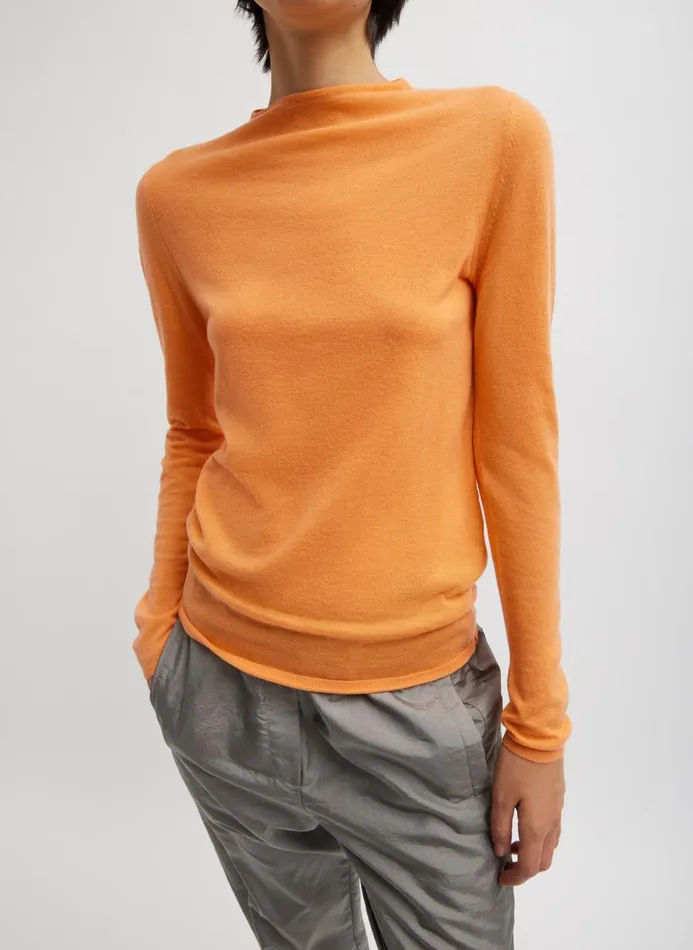 Women Knitwear and Sweatshirts Tibi Skinlike Mercerized Wool Soft Sheer Pullover Melon Orange Women Knitwear and Sweatshirts Tibi Skinlike Mercerized Wool Soft Sheer Pullover Melon Orange