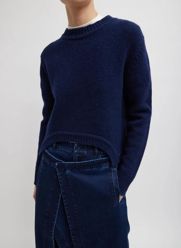 Women Knitwear and Sweatshirts Tibi Soft Lambswool Shrunken Crewneck Pullover Navy Women Knitwear and Sweatshirts Tibi Soft Lambswool Shrunken Crewneck Pullover Navy