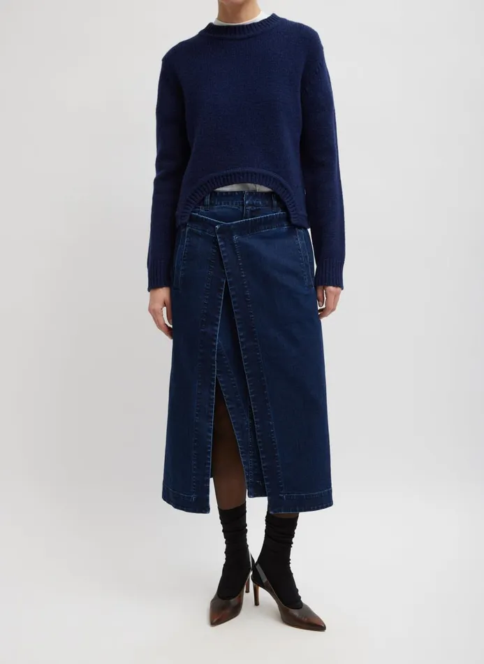 Women Knitwear and Sweatshirts Tibi Soft Lambswool Shrunken Crewneck Pullover Navy