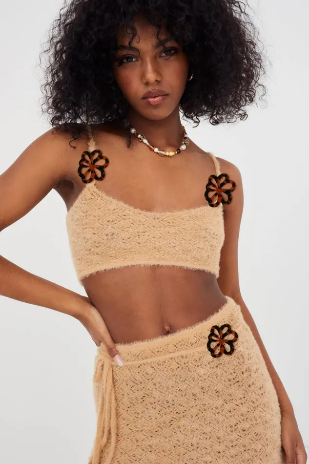 Women Knitwear For Love and Lemons Luisa Crop Top Beige