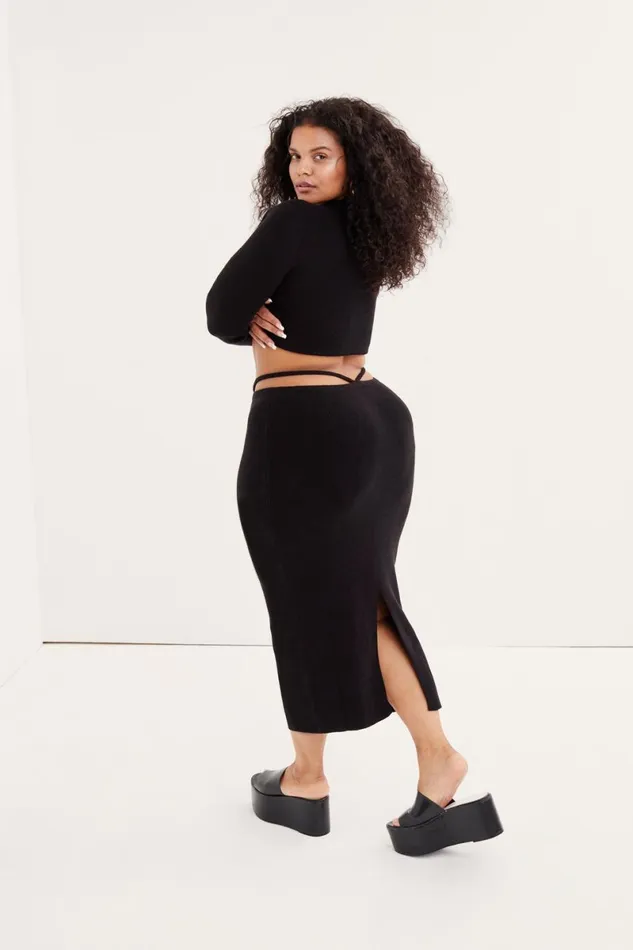 Women Knitwear For Love and Lemons Mona Midi Skirt Black