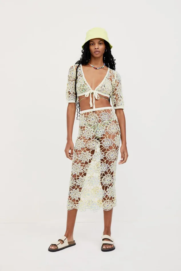 Women Knitwear For Love and Lemons Sofia Midi Skirt Light Blue