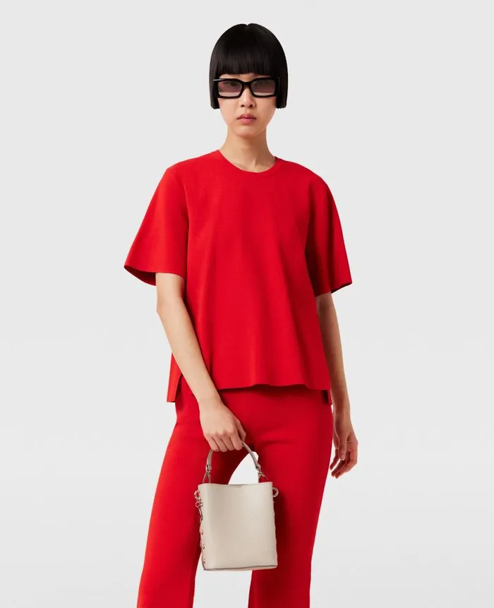 Women Knitwear Stella McCartney Boxy Short Sleeve Tshirt Lipstick Red