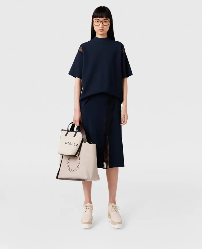 Women Knitwear Stella McCartney Lace Insert High Neck Top Deep Navy