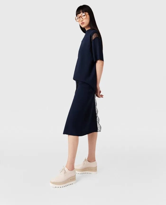 Women Knitwear Stella McCartney Lace Insert High Neck Top Deep Navy
