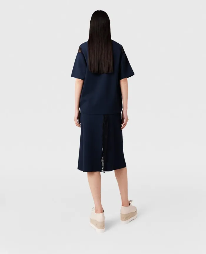 Women Knitwear Stella McCartney Lace Insert High Neck Top Deep Navy