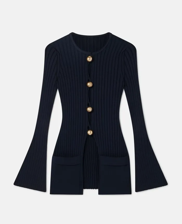Women Knitwear Stella McCartney Ribbed Long Sleeve Cardigan Deep Navy