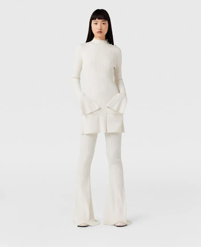 Women Knitwear Stella McCartney Ribbed MidRise Flared Pants Pure White