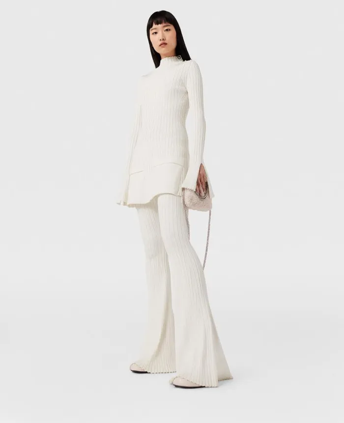 Women Knitwear Stella McCartney Ribbed MidRise Flared Pants Pure White
