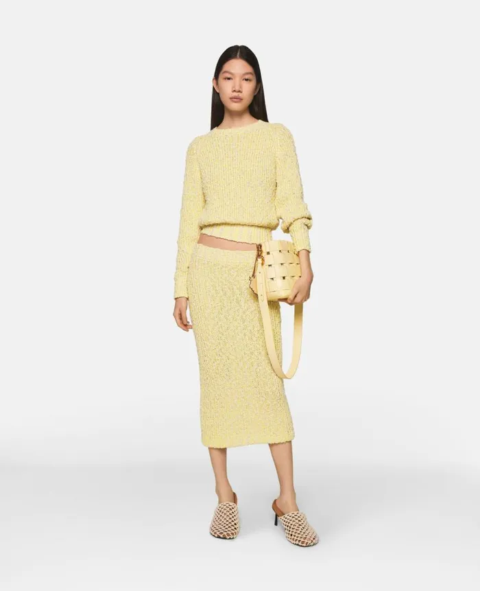 Women Knitwear Stella McCartney Textured Cotton Knit MidiSkirt Lemon Yellow